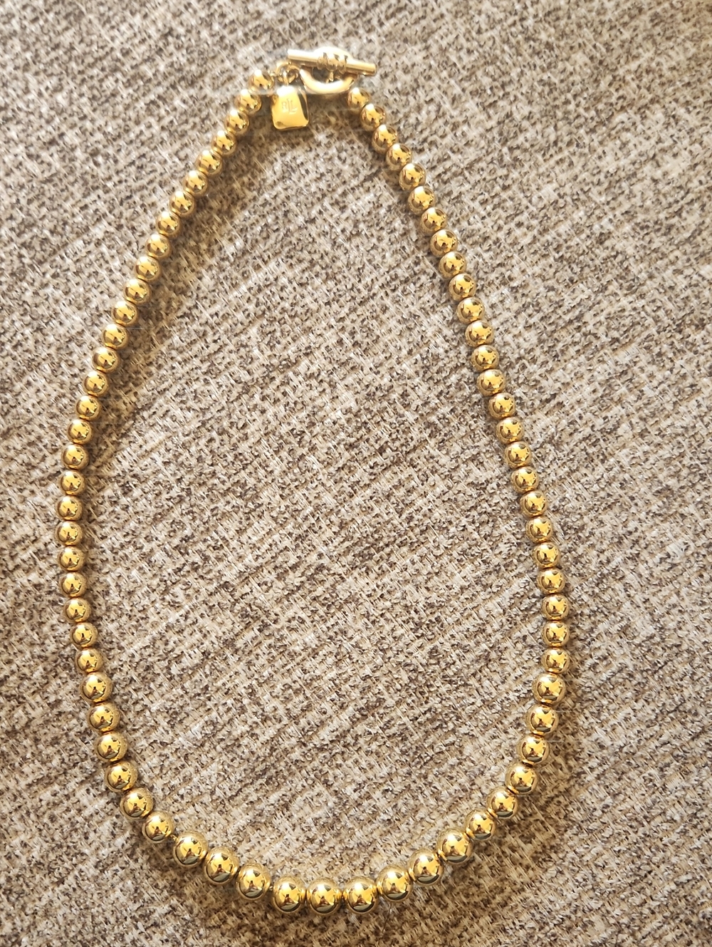 Lauren Ralph Lauren Gold-Tone Beaded Toggle Collar Necklace with Padlock Charm